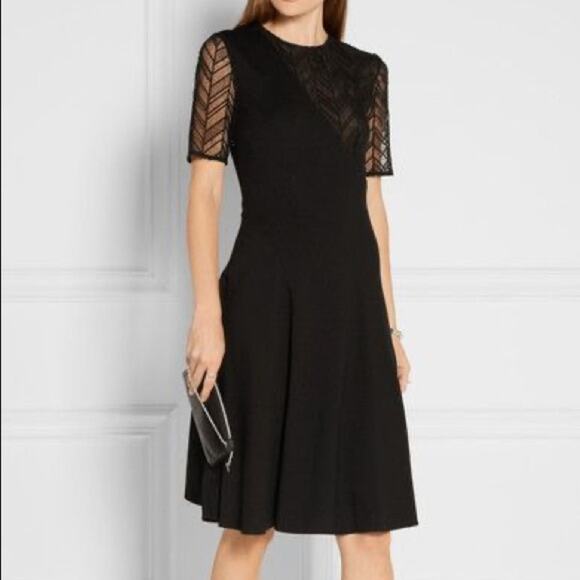 Jason Wu Black Lace-Paneled Stretch-Ponte Short Sleeve Fit & Flare Dress - Picture 12 of 12